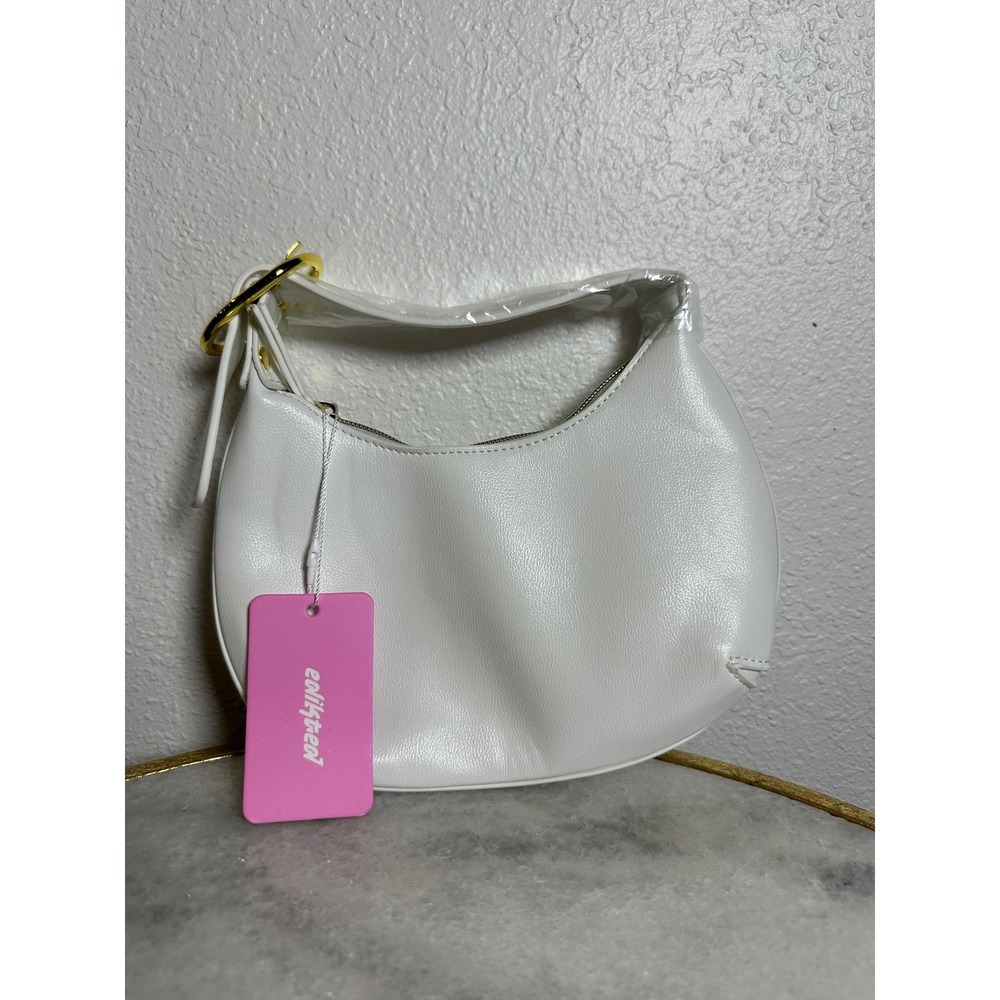 Edikted White Mini Hobo Bag Faux Leather Gold Buckle Shoulder Bag Y2K Aesthetic
